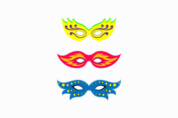 Obraz premium set of colorful cartoon masks with feathers mardi gras carnival party . Fat tuesday, carnival, festival. 