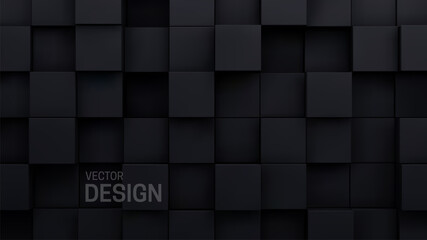 Black cubes abstract background. Random mosaic shapes.