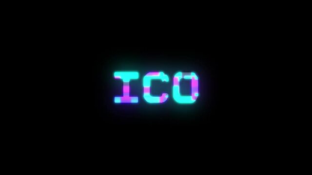 ICO animation vibrant neon colourful digital motion intro text on dark screen background