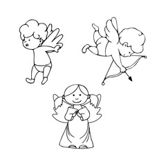 
Set of black and white cupids. Hand-drawn boy and girl characters. Vector illustration for Valentine's Day. 
love romantic wedding theme