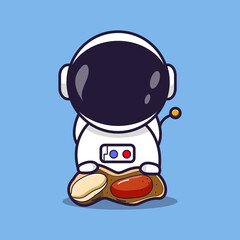 cute astronaut holding peanuts, cartoon style, suitable for your logo, sticker etc. vector eps