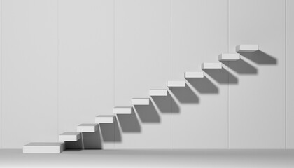 Ascending stairs abstract white 3d illustration