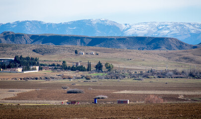 Obraz premium Scenic views from Aures mountains with snow in Batna, Algeria