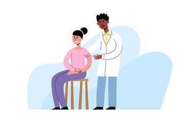 Vector illustration of doctor giving shot of vaccine to patient