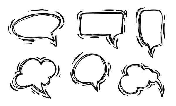 Doodle speech bubbles for banner design. Communication icon set. Cartoon vector illustration. Color cartoon vector. Hand drawn vector illustration. Creative colorful decoration.
