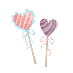 Fototapeta premium heart shaped lollipops. vector illustration for valentine's day sticker heart on stick with bow