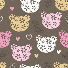 Floral teddy bear seamless pattern. Can be used for textile,  background, book cover, packaging