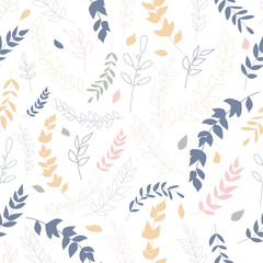 Seamless pattern with colorful leaves . Winter atmosphere. Cute kids nursery seamless pattern repeat. Design in boho style for printing on textile or paper. Scandinavian print. 