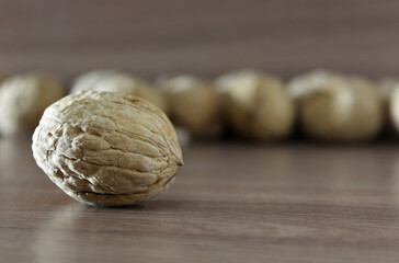 walnuts close-up on a wooden table