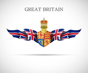 Britain flag state symbol isolated on background national banner. Greeting card National Independence Day United Kingdom of Great Britain and Northern Ireland. banner with realistic state flag of UK.