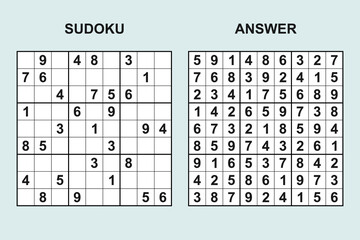 Vector sudoku with answer 437. Puzzle game with numbers.
