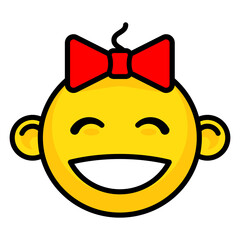 Baby girl - cartoon face of smiling girl. Icon on a white background for the baby shower party. Yellow happy face.