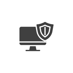 Computer protection shield vector icon. filled flat sign for mobile concept and web design. PC security shield glyph icon. Symbol, logo illustration. Vector graphics