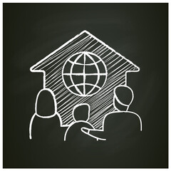 Global homeschooling chalk icon. Spend more time finding friends. Online education concept. Distant remote teaching and home schooling. Isolated vector illustration on chalkboard