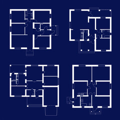 Set of floor plans blueprints. Vector unfurnished ground floor plans for your design. Suburban houses icons collection.