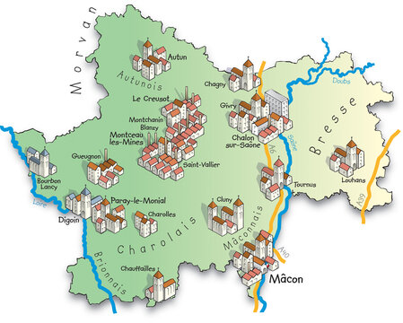 71 Carte du d&eacute;partement de Sa&ocirc;ne-et-Loire
