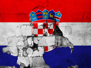 Flag of Croatia painted on a broken wall.