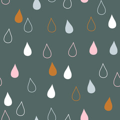 Seamless background with raindrops. Creative kids hand drawn textures for fabric, packaging, textile, wallpaper, clothing. Vector illustration