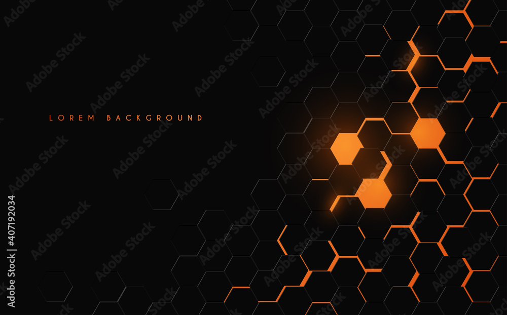 Poster abstract black and orange hexagonal background