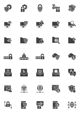 Cyber security vector icons set, modern solid symbol collection, filled style pictogram pack. Signs, logo illustration. Set includes icons as computer cyber attack, network security shield protection