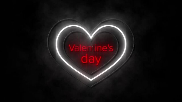 Animation of valentines day in neon on black background