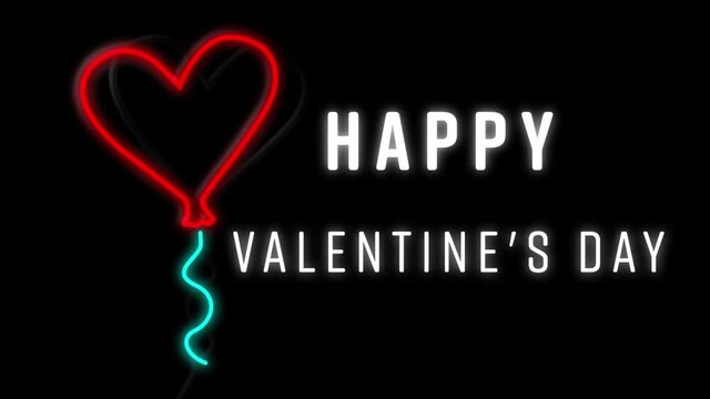 Animation of happy valentines day in neon on black background