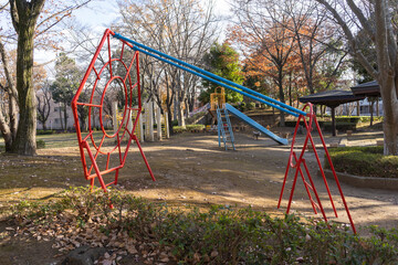 Playground equipment: Athletic bars, in a rural park, Japan