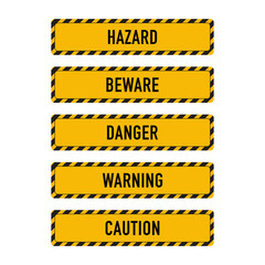 Set of hazard, beware, danger, warning, caution attention sign in black and yellow	