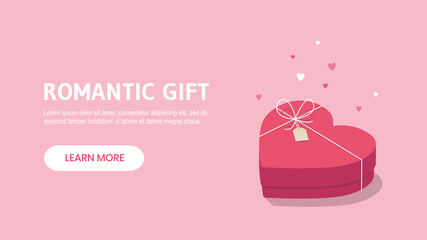 Isometric heart-shaped gift box on pink background. Romantic gift illustration for Valentine's day. - Vector