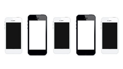 smartphones with white and dark screens on a white background