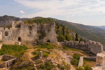 Fototapeta na wymiar View of the walls of the historic Castle of herceg Stjepan in Blagaj. Bosnia and Herzegovina