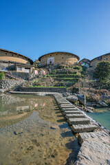 A village with Tulou, a traditional Chinese architecture in Fujian province, China.