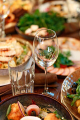 Served table set at restaraunt in the evening
