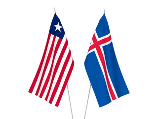 Fototapeta na wymiar National fabric flags of Iceland and Liberia isolated on white background. 3d rendering illustration.