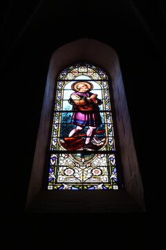 stained-glass window in the saint-pierre church in laruns (france) 