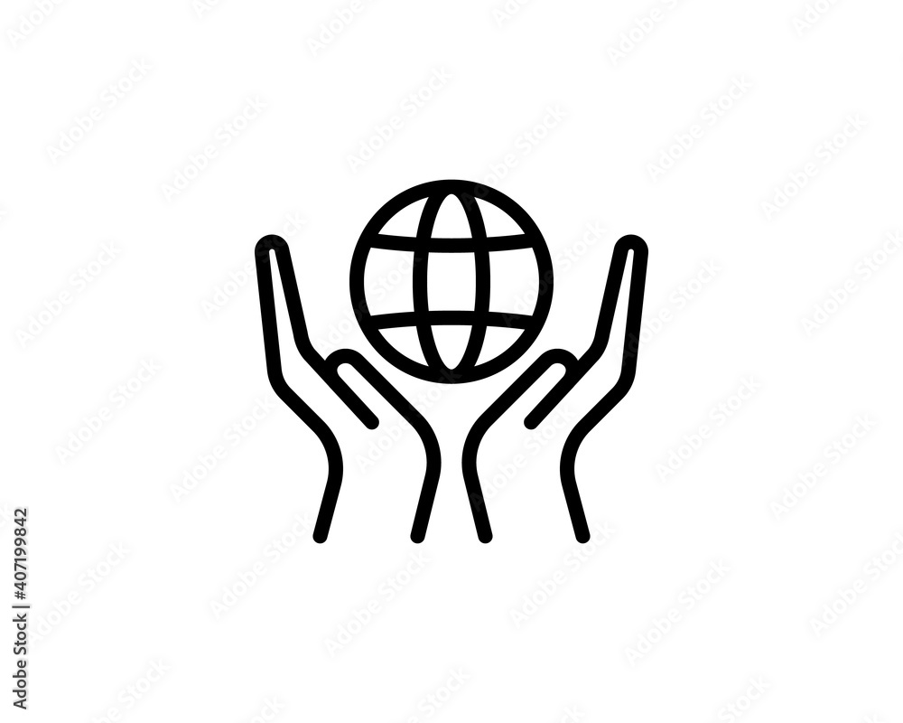 Poster globe in the hand. globe. linear icon. planet earth. line with editable stroke
