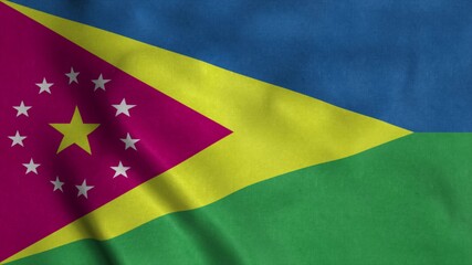 Moca flag, city of Puerto Rico, waving in wind. 3d illustration