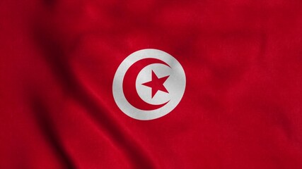 Tunisia flag waving in the wind. National flag of Tunisia. 3d illustration