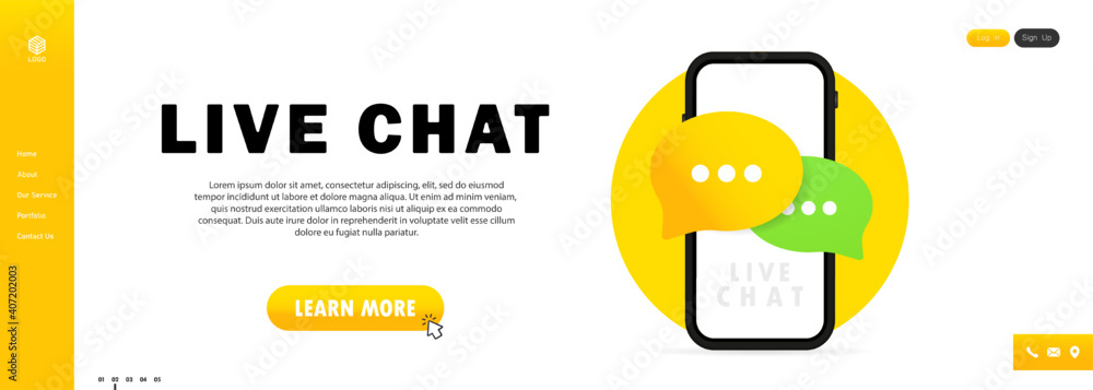 Poster live chat banner. message icon in flat design in smartphone. communication. conversation sign. vecto