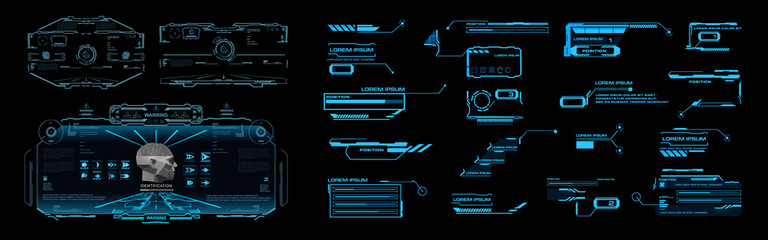 Innovative futuristic cyber space with HUD elements. Futuristic user interface with cyber sight and information blocks