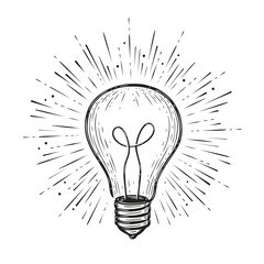 Light bulb shining. Hand drawn concept idea symbol