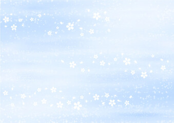 桜吹雪　春のイメージイラスト　背景素材（青）
