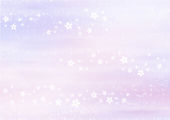 桜吹雪　春のイメージイラスト　背景素材（青紫色×桜色）
