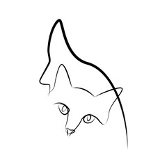 Cat and woman in one line. Black line vector illustration on white background