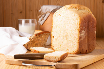 Fresh homemade bread on the kitchen table