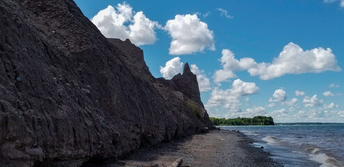 Fototapeta na wymiar Chimney Bluffs State Park. View of the bluffs and Lake Ontario from the beach in Wolcott, New York.