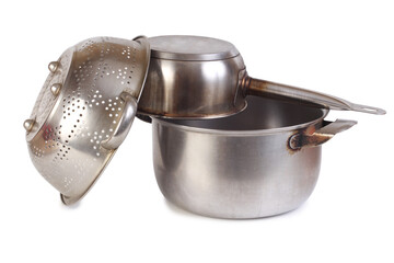 Old metal ladle. Isolated object on white background