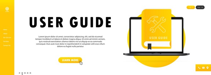 Concept User Guide FAQ book for web page, banner, social media. User Guide book. Vector illustration