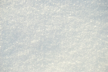 The texture of the white shining snow. Snow cover. Space for copying. The background.