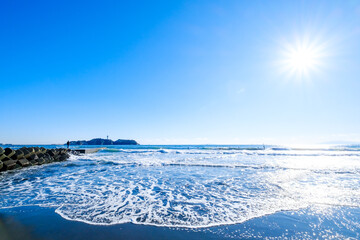 神奈川県 江ノ島 湘南の海と富士山 Background Poster Backgrou Travel